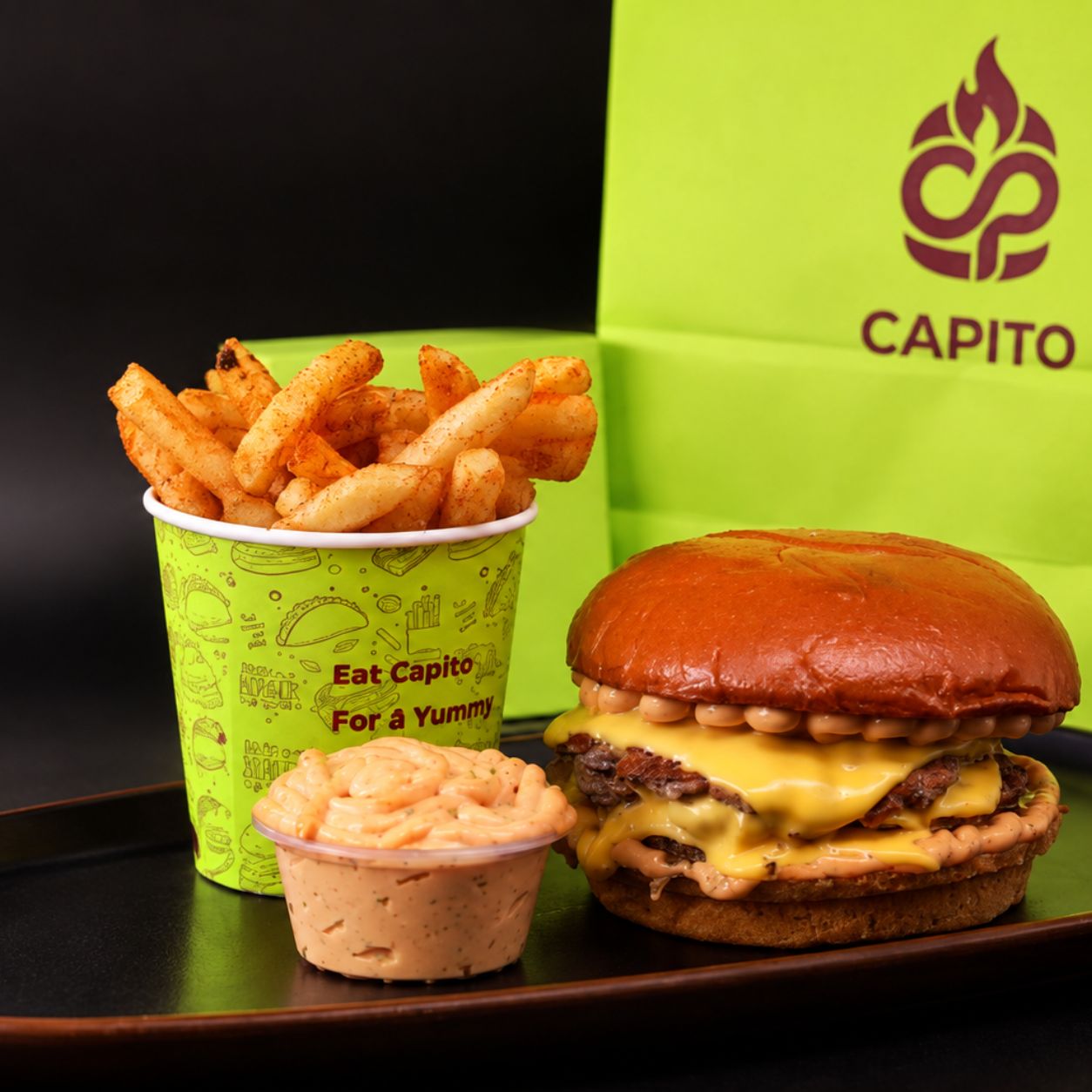 CP Double Beef Burger, Fries & sauce