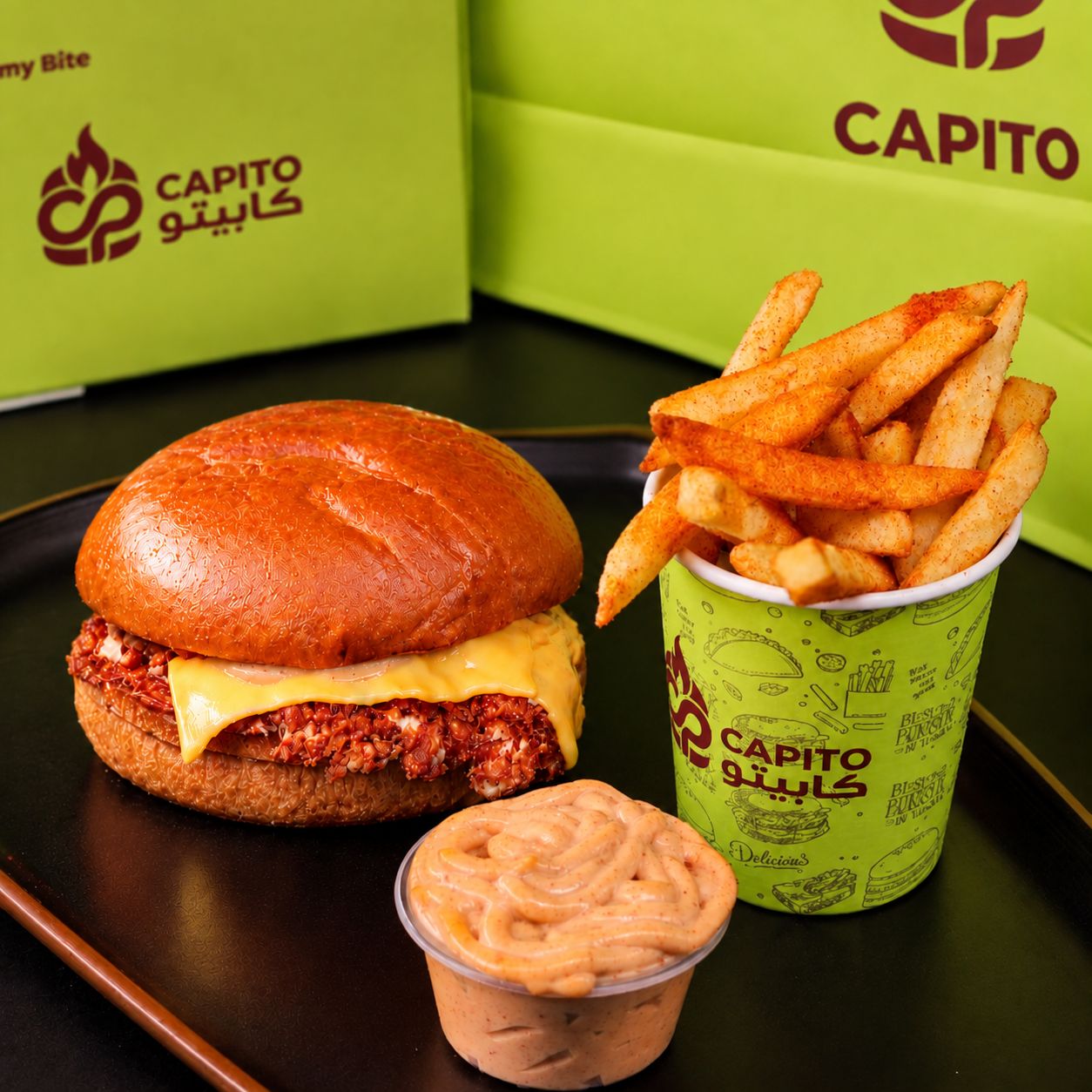 CP Single Beef Burger , Sauce with Fires