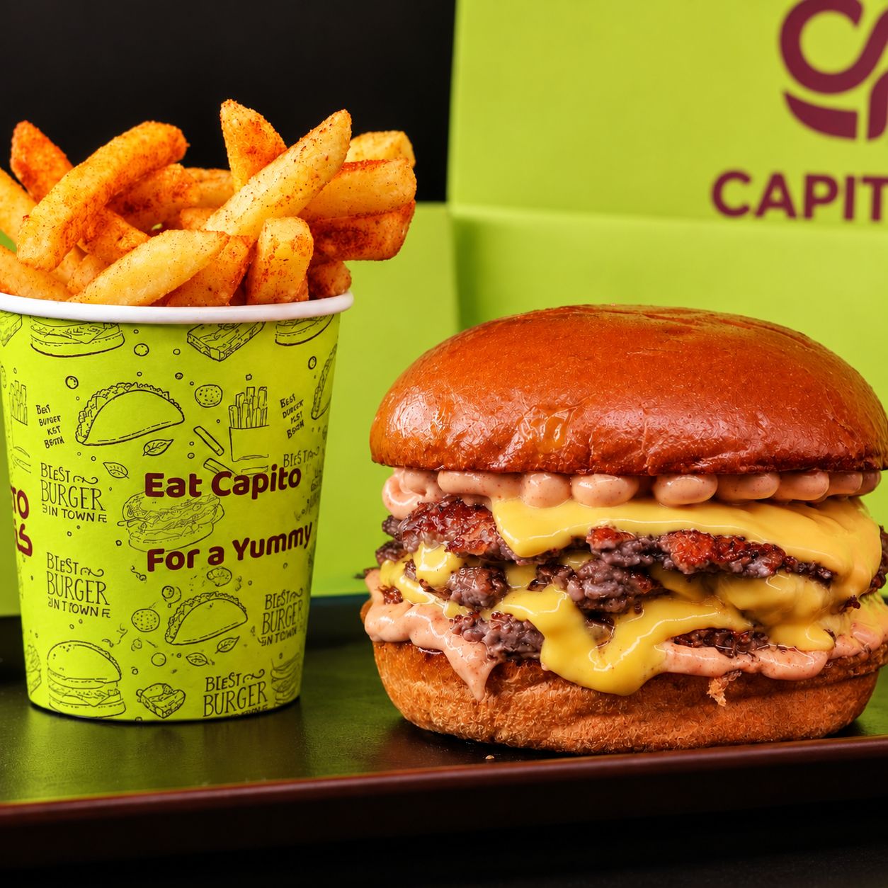 CP Triple Beef Burger with fries